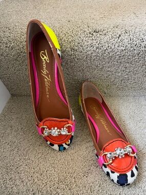 Beverly Feldman Multicolor Leather & Printed Flats - Pink, Orange, Yellow